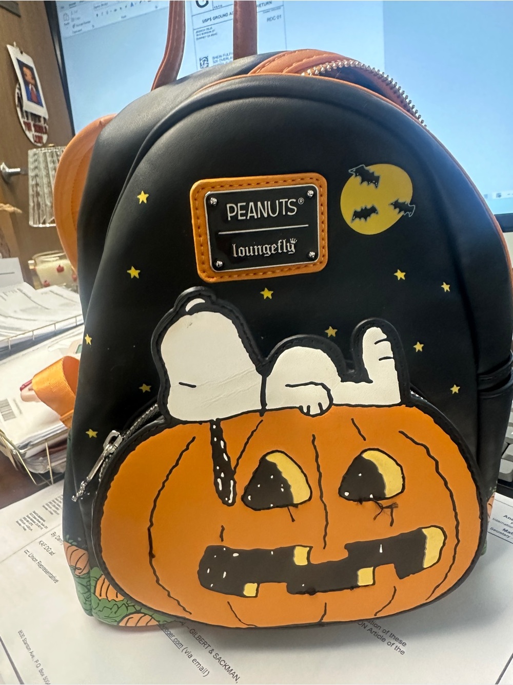 Loungefly Black & Orange Snoopy Pumpkin Kids Mini Backpack